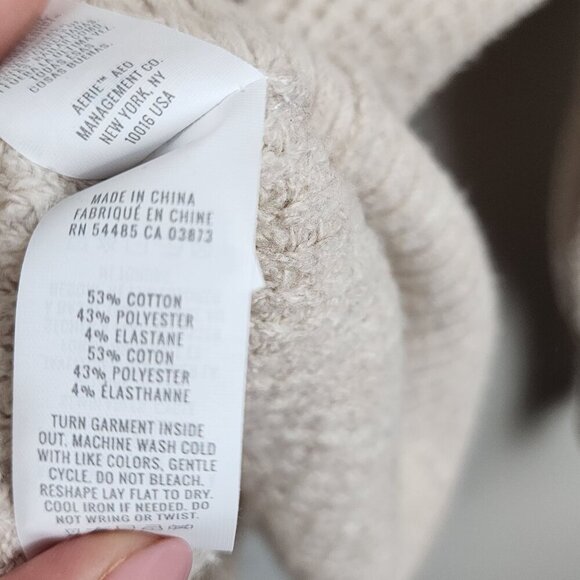 Aerie Sz Medium Beige Waffle Knit Half-Zip Sweater Ribbed Mock Neck - Picture 7 of 12